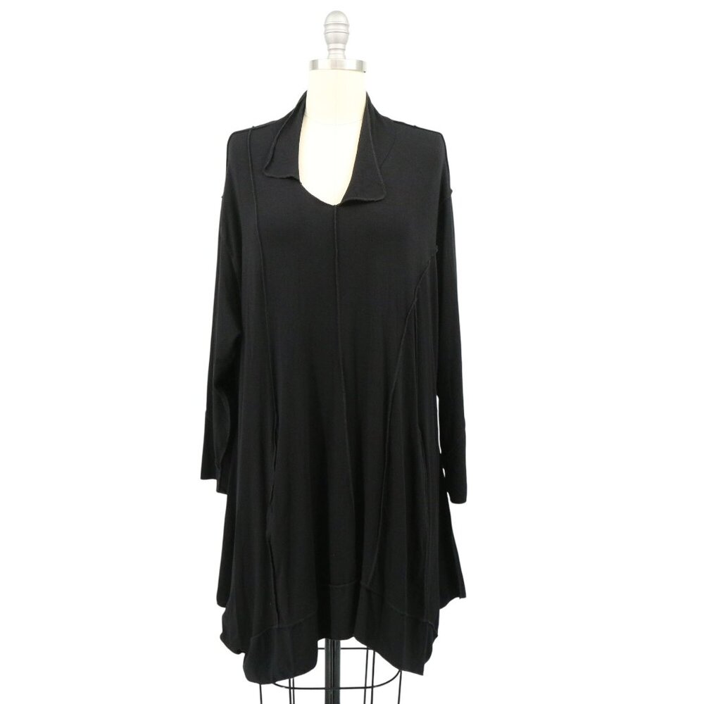 NWT Transparente Germany Black Lagenlook Asymmetrical Hem Tunic Top O/S XL 1X 2X